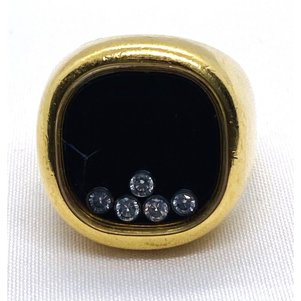 Massive Chopard Ring 18K Yellow Gold Floating Happy Diamonds Ring Signet HEAVY